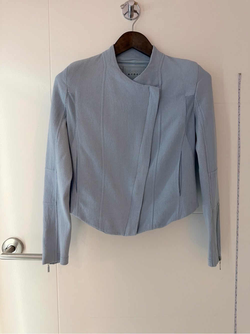 NWOT Blank NYC Light Blue Asymmetrical Leather Jacket